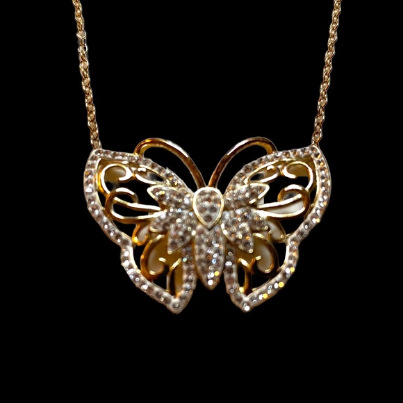 Gold Over Sterling Silver Crystal Butterfly Necklace - Picture 2 of 6